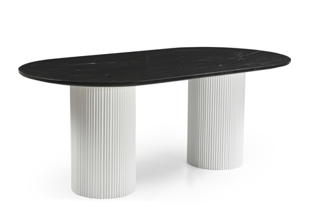 Marmoholz Ravello – Stół do jadalni Owalny | Czarny Marmur & Białe Mango | 200 x 100 cm