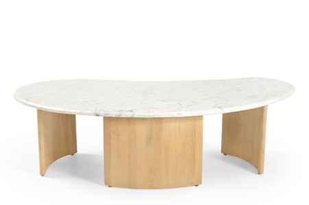 Marmoholz Lecce – Stolik Kawowy Owalny | Biały Marmur & Jasny Dąb Mango | 130 x 60 cm