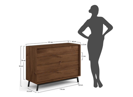 Komoda dębowa z szufladami tabacco Modern Loft Katmandu PLMOL04DT