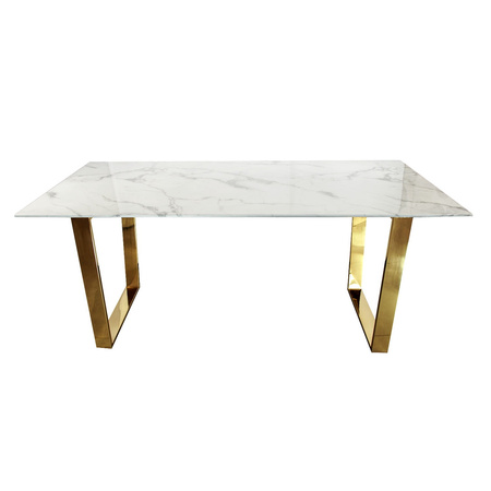 Stół do jadalni Madera 180/90/75cm w stylu glamour z białym marmurowym blatem o złotym stelażu TG-152 gold/white