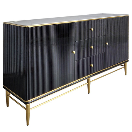 Komoda czarna do salonu sypialni Violino glamour ze złoceniami i białym blatem ze spieku 921-1 black