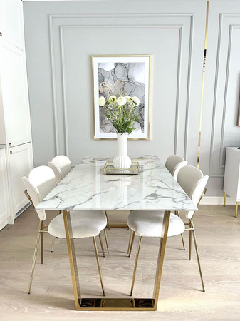 Stół do jadalni Madera 180/90/75cm w stylu glamour z białym marmurowym blatem o złotym stelażu TG-152 gold/white