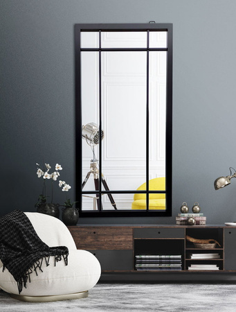 Lustro Brooklyn 140/70cm w stylu loft okienne z czarnymi szprosami i stalową ramą AHS19103XM