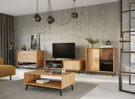 Komoda z szufladami dębowa ze szkłem Modern Loft Katmandu PLMOL04S