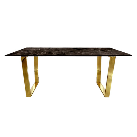 Stół do jadalni Madera 180/90/75 cm w stylu glamour z brązowym marmurowym blatem o złotym stelażu TG-152 gold/brown