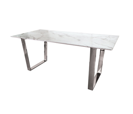 Stół do jadalni Madera 160/80/75cm w stylu glamour z białym marmurowym blatem o srebrnym stelażu TG-152 white/silver