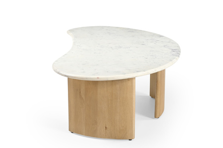 Marmoholz Lecce – Stolik Kawowy Owalny | Biały Marmur & Jasny Dąb Mango | 130 x 60 cm