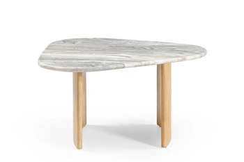 Marmoholz Lecce – Stolik Pomocniczy | Szary Marmur & Jasny Dąb Mango | 84 x 76 cm