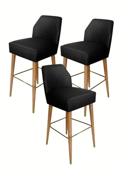 Zestaw 3 krzeseł barowych hokerów Asprey tapicerowanych czarnym welurem 43/53/101 cm C0297-01-1D Black V