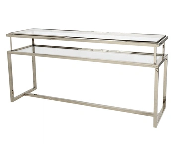 Konsola Janssen 45/76/160cm srebrna z dwoma szklanymi blatami Z0209 Silver