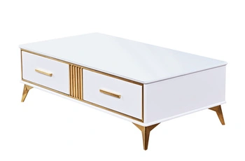 Stolik kawowy z szufladami Laval glamour 130/70/41cm z białego szkła hartowanego o złotym wykończeniu 1810_2