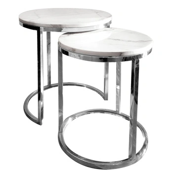 Zestaw stolików kawowych do salonu Camelio glamour L Ø50/55 Ø40/50cm srebro-białe TG-250 silver/white