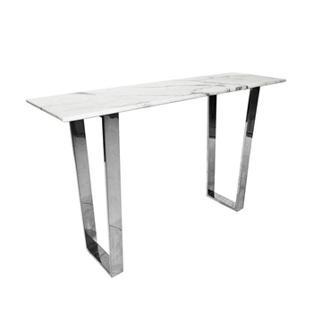 Konsola Madera 36/76/122cm w stylu glamour z białym marmurowym blatem o srebrnym stelażu TG-116 silver/white