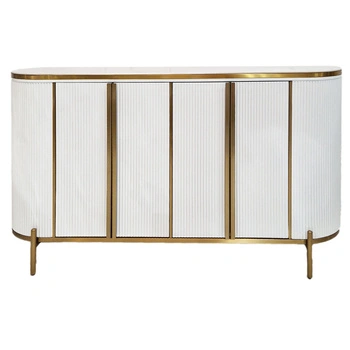Komoda biała do salonu sypialni Isella glamour ryflowana ze złoceniami 150 cm M_ARTE_ISA_01