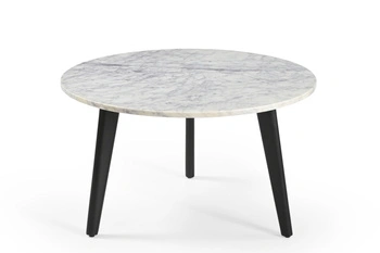 Marmoholz Modena – Stolik Kawowy | Biały Marmur & Czarny Mango | Ø70 cm