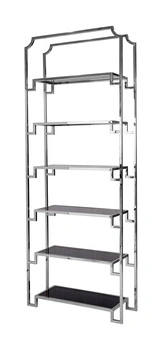 Regał nowoczesny metalowy Hyatt Silver 90/32/230 cm ze szklanymi półkami ekskluzywny designerski srebrny metalowy Z0226MV Silver