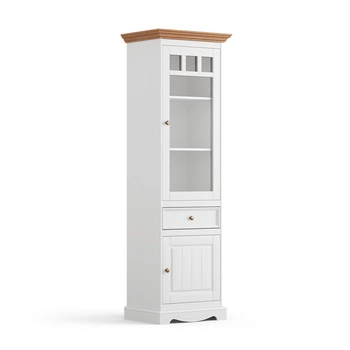 Witrynka sosnowa wąska Belluno Elegante biała/dąb  Katmandu PL014B/D