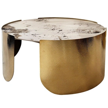 Stolik kawowy glamour Coccodrillo L glamour z blatem ze spieku osadzony na złotym stelażu 90/90/42 cm TG-625L
