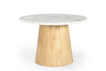 Marmoholz Trento – Stolik Kawowy | Biały Marmur & Jasny Dąb Mango | Ø60 cm