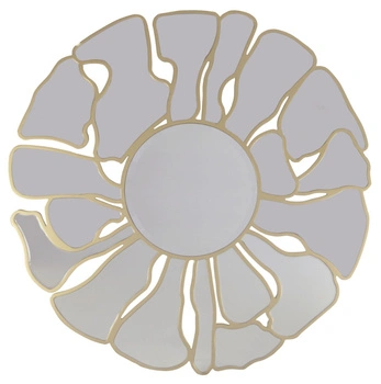 Lustro okrągłe Grosetto 92cm w stylu glamour ze złotymi elementami w kształcie płatków kwiatu JSM376