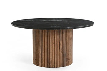 Marmoholz Roma – Stolik Kawowy | Czarny Marmur & Brązowy Mango | Ø80 cm