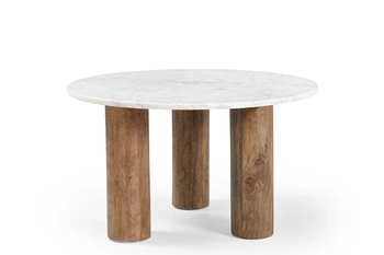Marmoholz Noto – Stolik Kawowy | Biały Marmur & Brązowy Mango | Ø70 cm