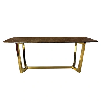 Elegancki stół do jadalni Roseta 200/100/75cm z brązowym marmurowym blatem i złotymi chromowanymi nóżkami TG-282 gold/brown