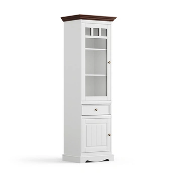 Witrynka sosnowa wąska Belluno Elegante biała/orzech - lewa Katmandu PL014B/OL