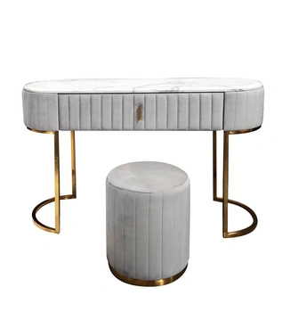 Toaletka z eleganckiego weluru Lille 120/80/40cm w zestawie z  pufą wyrafinowana szara 902_grey