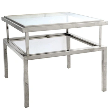 Stolik kawowy Janssen glamour 55/55/65cm srebrny z dwoma szklanymi blatami Z0161 MV - silver,CG