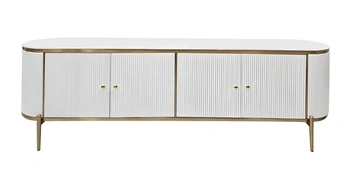 Szafka RTV Marion 200/40/60cm z biała o złotym wykończeniu i blatem ze spieku M_ARTE_MAR_02