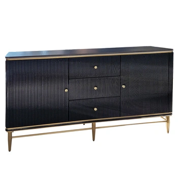 Komoda czarna do salonu sypialni  Violino glamour ze złoceniami i czarnym blatem ze spieku 921-1 black-1