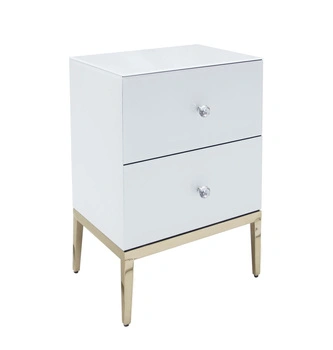 Szafka nocna do sypialni Milan 50/40/66cm z białego szkła na złotych nóżkach AH506