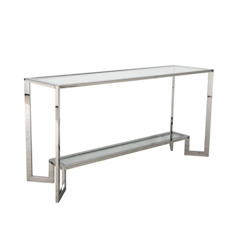Konsola Yara Silver 45/78/160cm wykończona w srebrze z dwoma szklanymi blatami Z0265 Silver