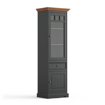 Witryna sosnowa wąska grafit - dąb Belluno Elegante Katmandu PL014G/D