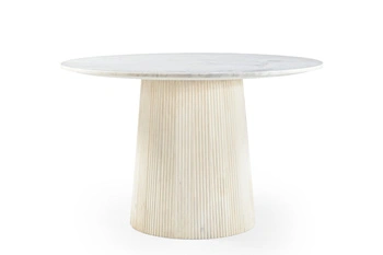 Marmoholz Scanno – Stół do jadalni | Biały Marmur & Bielony Mango | Ø120 cm