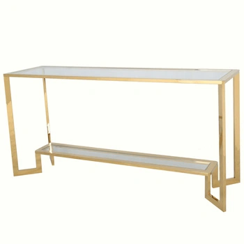 Konsola Yara Gold 160/45/78cm wykończona w złocie z dwoma szklanymi blatami Z0265MV Gold,CG
