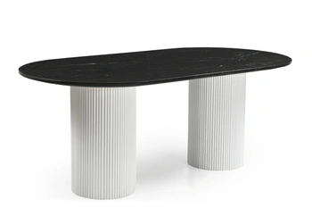 Marmoholz Ravello – Stół do jadalni Owalny | Czarny Marmur & Białe Mango | 200 x 100 cm