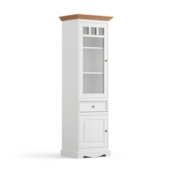 Witrynka sosnowa wąska Belluno Elegante biała/dąb - lewa Katmandu PL014B/DL