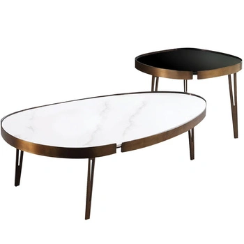 Stoliki kawowe Somma glamour 110/70/37cm i 55/55/47cm z ceramicznym i szklanym blatem 117_black/white